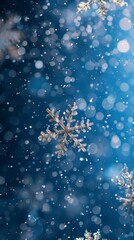 Snow flakes falling from the sky on a blue background. Perfect for winter-themed designs and holiday greetings, Generative AI