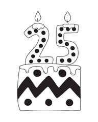 Slice of birthday cake with 25 number candles vector clipart