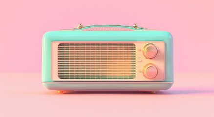 Vintage Teal Radio on Pink Background