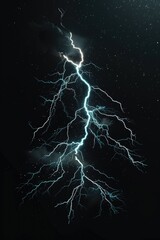 A powerful lightning strike illuminates the dark night sky