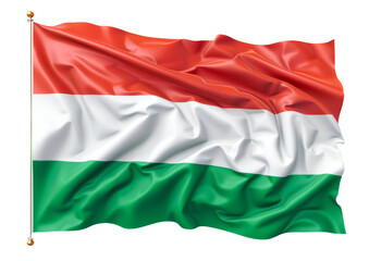 National flag of Hungary waving on a flagpole.