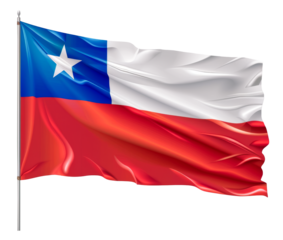 National flag of Chile waving on a flagpole.