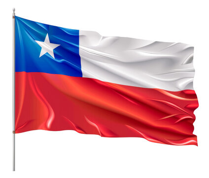 National flag of Chile waving on a flagpole.