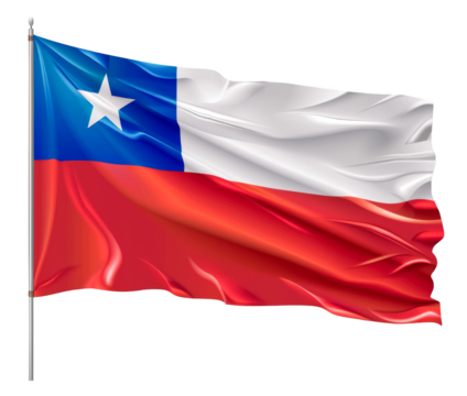 National flag of Chile waving on a flagpole.