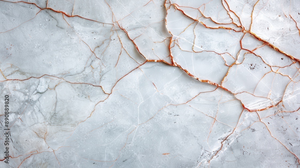 Poster smooth marble texture with pronounced orange and grey cracks creating an abstract pattern, combining