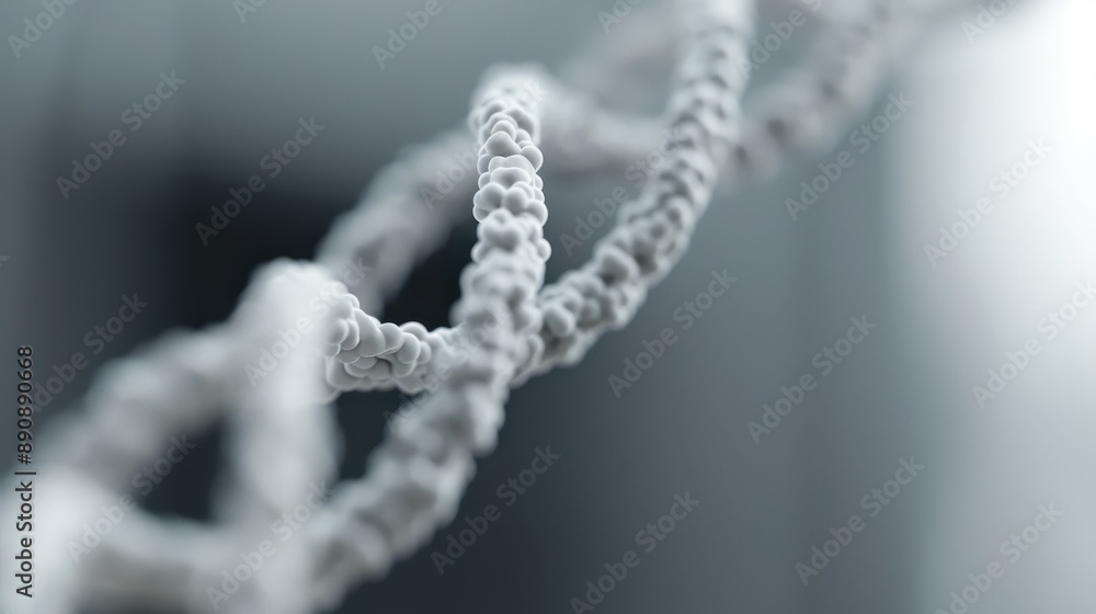 Poster an intricate close-up of a dna strand, depicted in monochrome colors, highlighting the double helix 