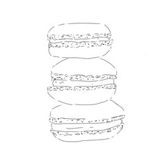 Macaron cake food baking black and white graphic line illustration