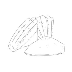 Madeleine cookies food baking black and white graphic line illustration,