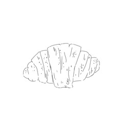 Croissant food baking black and white graphic line illustration,