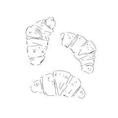 Croissant food baking black and white graphic line illustration,