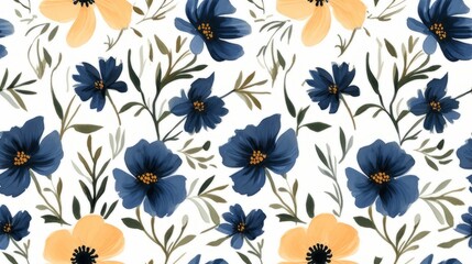 This background is filled with charming patterns of Nigella flowers, with soft blues and fresh green leaves, creating an atmosphere full of beauty and tranquility.