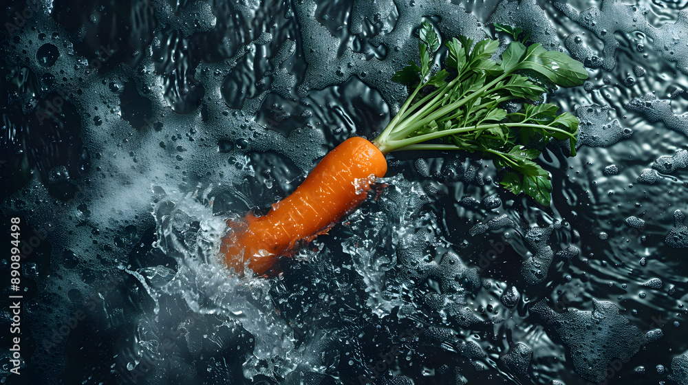 Wall mural water splash on carrots, fresh vegetable and healthy eating concept