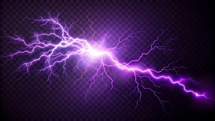 Realistic lightning flash striking on transparent background