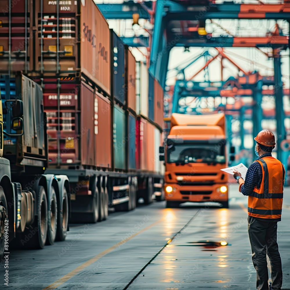 Aufkleber the business team coordinating logistics and freight handling in a modern cargo terminal.
