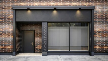 Black painted storefront with a brick wall facade , urban, architecture, building, exterior, vintage, city, design, old, downtown