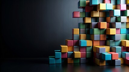 Abstract geometric blocks on a black background, render, abstract, geometric, blocks, background,render, shapes, design, black
