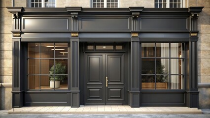 French boutique facade with classic black painted storefront , Parisian, boutique, facade, storefront, black, Paris, French