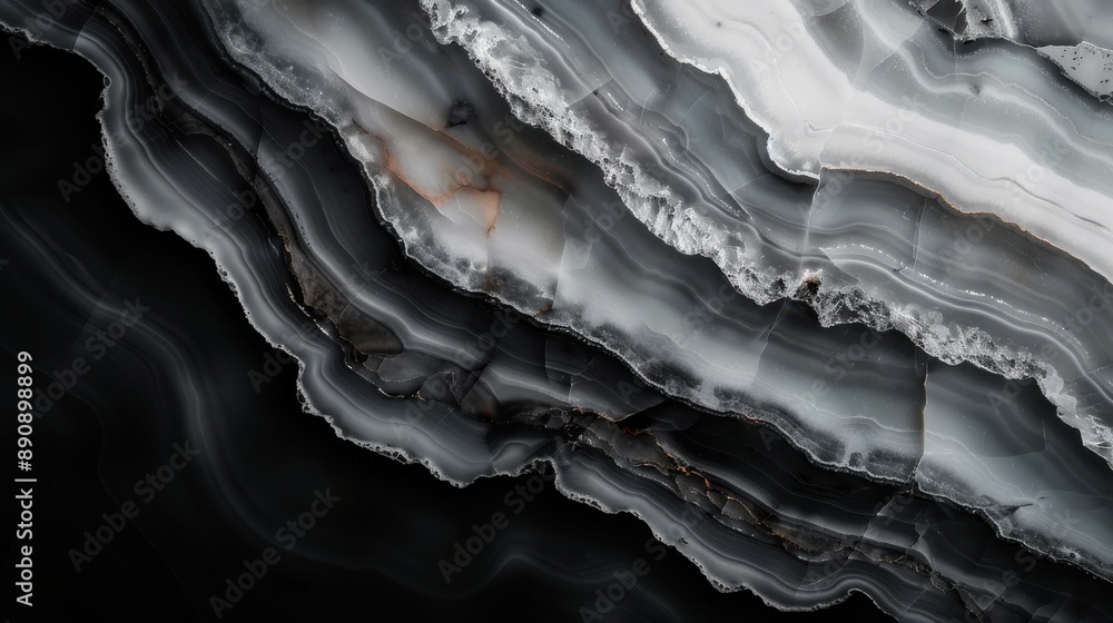 Poster an image showcasing an abstract black and white marble texture with intricate layers and depth, repr