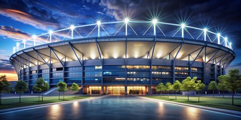 Stadium exterior illuminated at night , sports, venue, night time, lights, architecture, exterior, outdoors