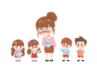 Cute cartoon student and teacher cheerful back to school character.