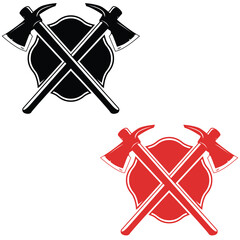 Fototapeta premium Fire fighter logo design with crossed axe. Fire fighter emblem design 
