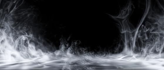 Real smoke exploding outwards with center space. Dramatic smoke or fog effect for spooky Halloween background or wallpaper.