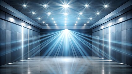 Empty showroom with spotlights lighting up concrete floor