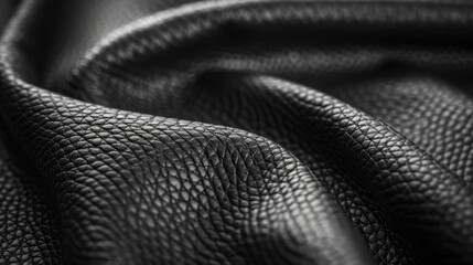 Naklejka premium An elegant close-up of black leather draping with intricate texture and fine details. This sophisticated scene exudes luxury, high end fashion, and premium quality materials.