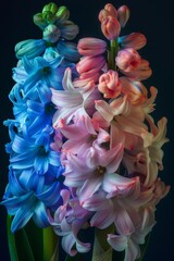 Ultra sharp photo beautiful Hyacinth flowers with their rich hues and detailed textures, capturing