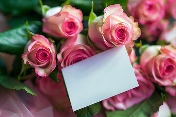 Pink Roses and Blank Notecard: A Delicate Bouquet