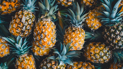 top view of bunch of pineapple fruit on the market