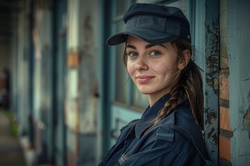 A woman wearing a hat leans against a wall, looking relaxed