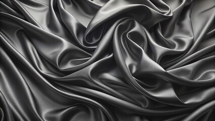 Obraz premium Luxurious abstract background featuring undulating black silk or satin fabric with intricate folds and creases, evoking a sense of sophistication and elegance.