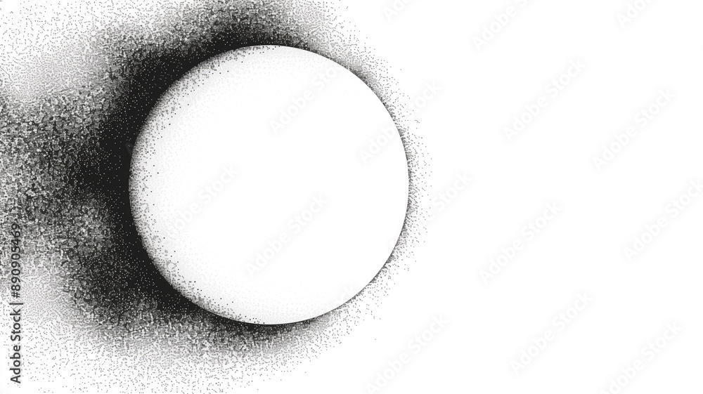 Poster abstract circle with dust effect: a minimalist design featuring a white circle surrounded by a subtl