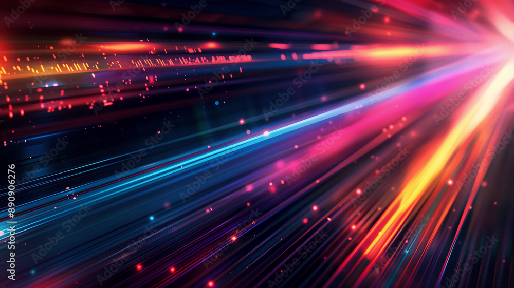 Poster digital speed: abstract streaks of vibrant light and color, symbolizing rapid technological advancem