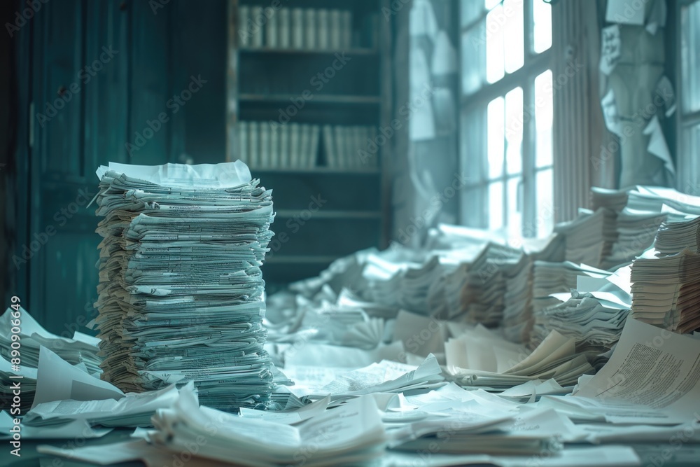 Aufkleber A stack of documents and notes resting on a flat surface, suitable for office or study settings