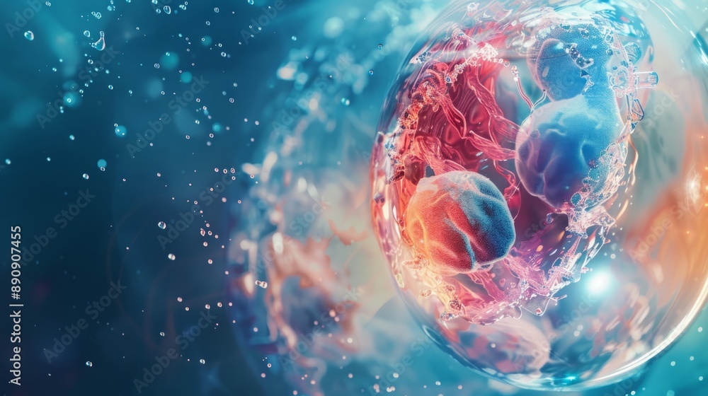 Aufkleber close-up of vibrant abstract microscopic cells with colorful swirling patterns. digital art showing 