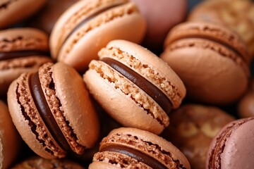 Close-up of assorted macarons with chocolate filling