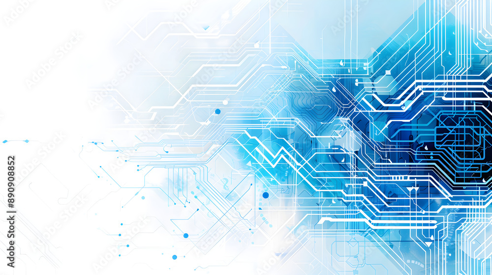 Poster abstract technology background with circuit, a modern blue and white banner ad with technological ci
