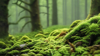 Green moss on forest, 16:9, 300 dpi with copyspace