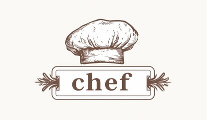 Elegant minimalist restaurant logo featuring the text "chef" with a simple line art drawing of a stylish chef's hat. Clean white background