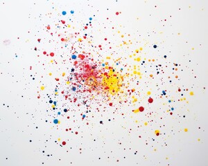 Dots splatter. Creative texture of chaotic round shapes. Vector illustration of small colored circles on white background. Grunge background with vector illustration. 

