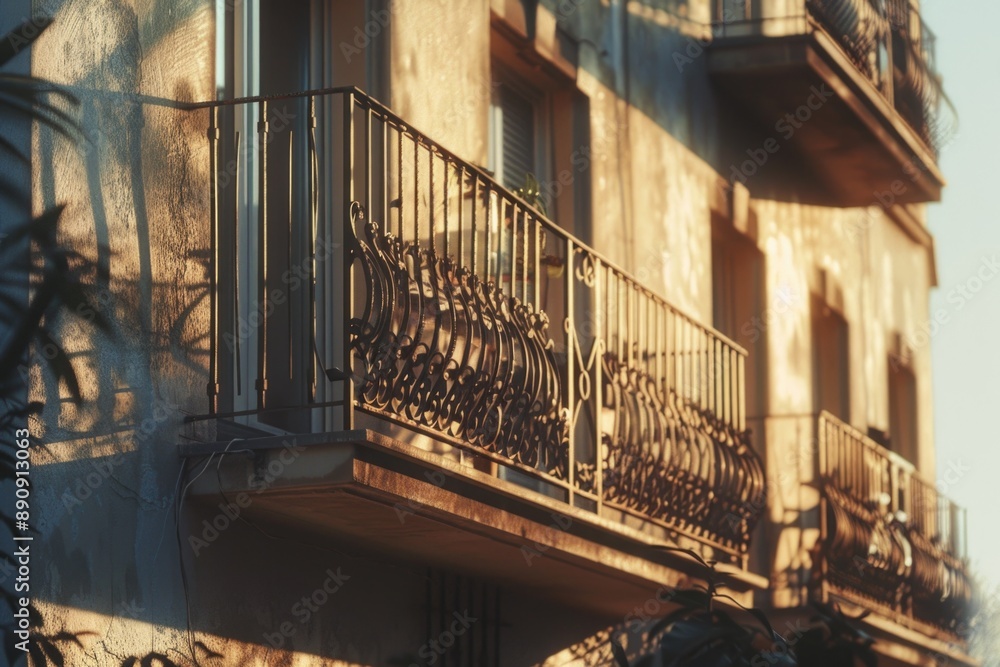 Poster A historic structure with multiple balconies and a classic design