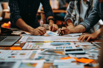 Professional team discussing new business projects, emphasizing collaboration and strategic planning in a dynamic work environment.
