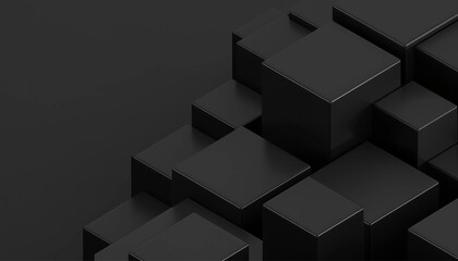 Obraz premium Abstract 3D Black Geometric Blocks: Modern Rendered Background Design