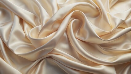 Obraz premium Soft focus cream silk fabric with smooth, subtle folds and gentle creases, featuring a calming pastel color palette for a serene background or wallpaper.