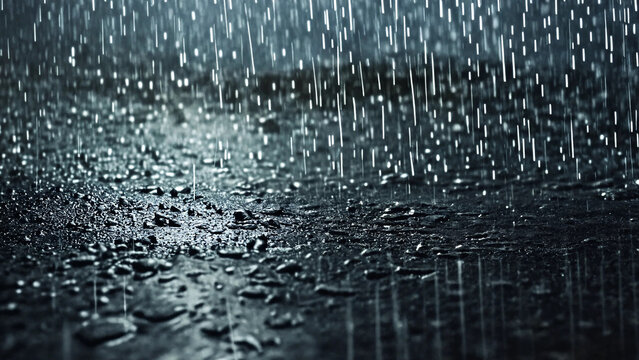 Heavy rain falling on the street, 16:9, 300 dpi with copyspace