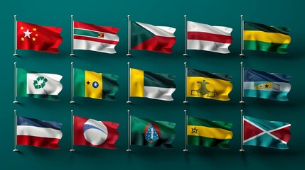 This image features a wide array of national flags, each with unique and vibrant designs, set against a calming blue background, expressing global unity and diversity.