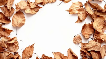 A beautiful frame made of scattered autumn leaves, providing an elegantly rustic border with ample white space in the center, perfect for text or other content.