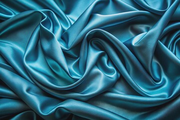 Obraz premium Luxurious blue silk fabric with subtle sheen and delicate folds, textured with intricate woven patterns, creating a sophisticated and elegant background for still life or product photography.